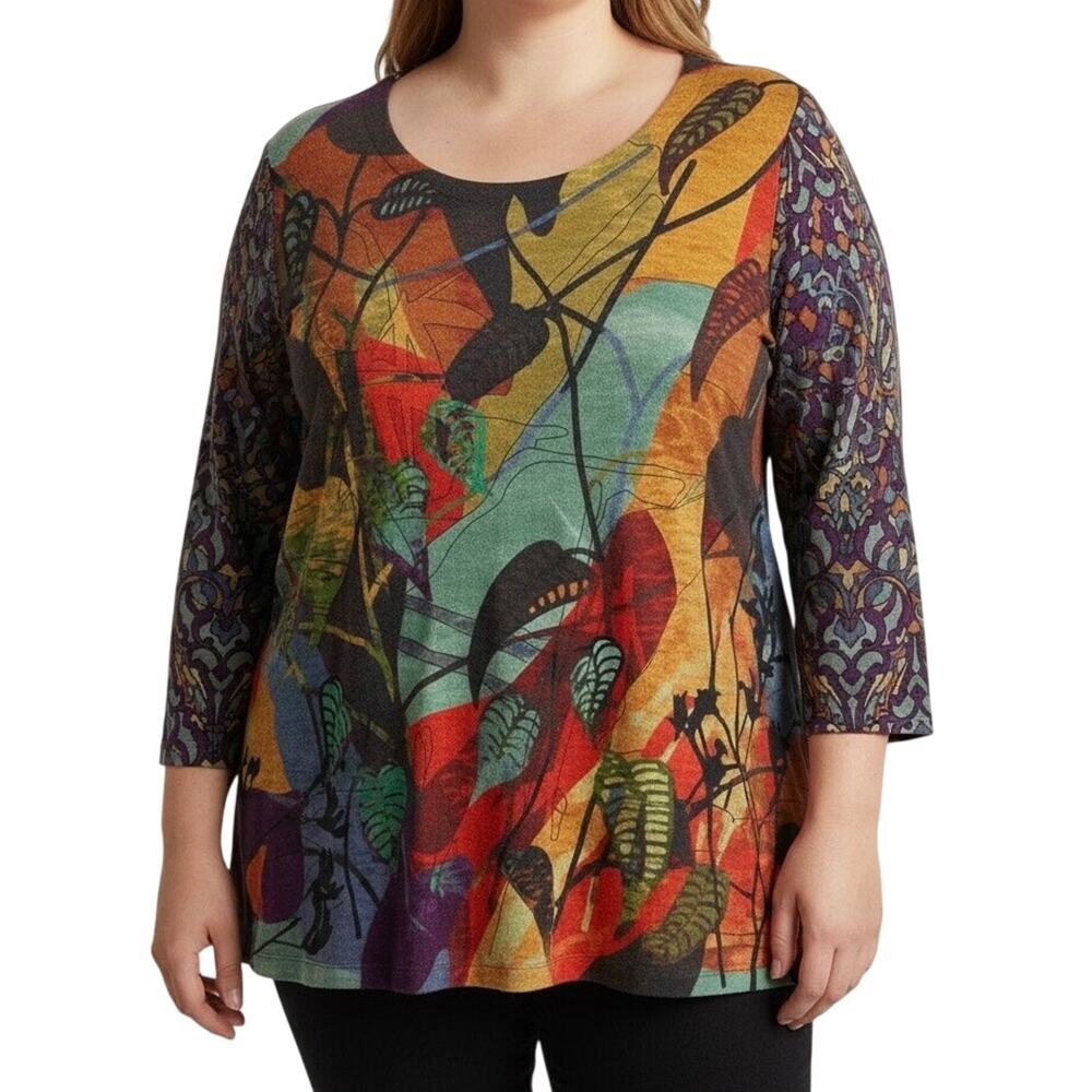Ali Miles Plus Size 3X Multicolor Wearable Art Floral Plants Tropical Shirt Top